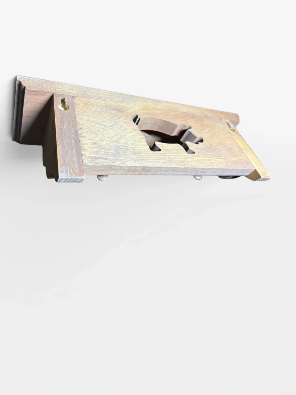 Vintage wood cut out pig two hook shelf small